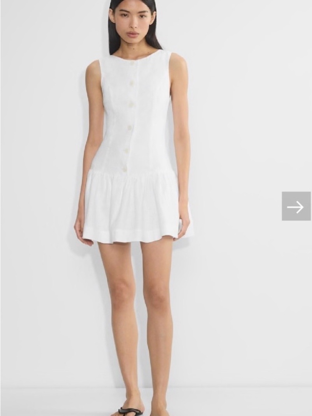 Aritzia Wilfred’s Sleeveless linen  White Button-Front Drop-Waist Mini Dress